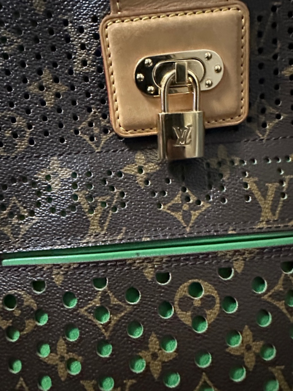 Louis Vuitton Brown Monogram Shoulder Bag with Green Accents - Picture 8 of 12